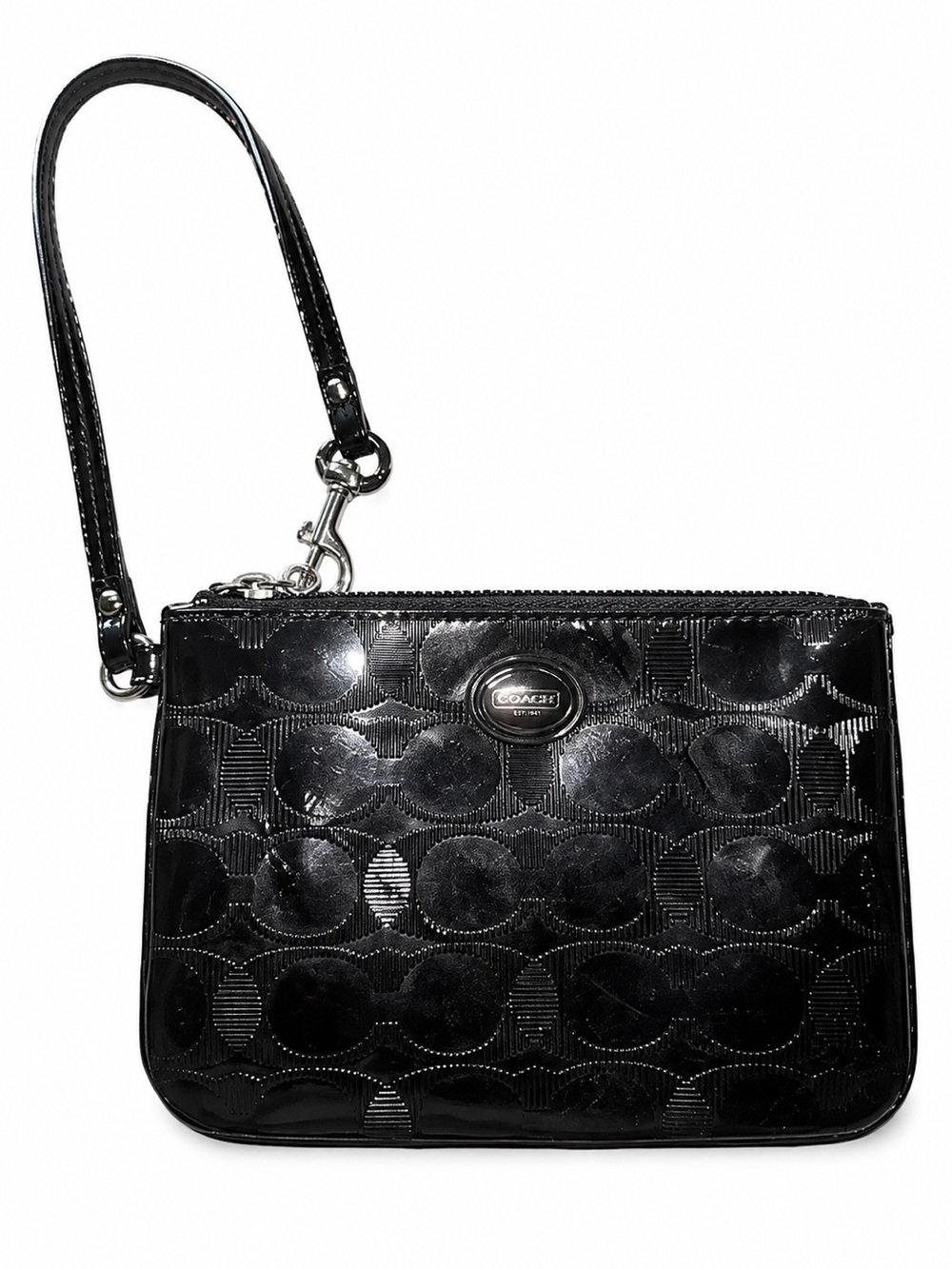 Coach embossed patent leather small wristlet